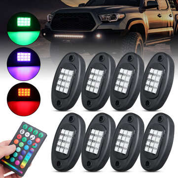 8pcs RGB LED ROCK Light Under Glow Voice Controller Muti-Channel Off-road Car