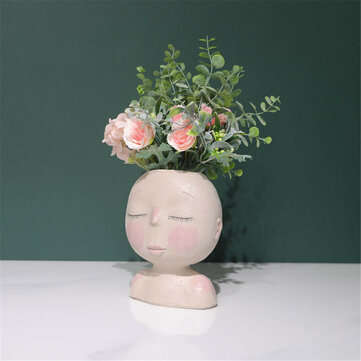 Nordic Doll Shaped Flower Pot Sculpture Flower Pot Art Vase Home Decor Succulents Head Shaped Vase O