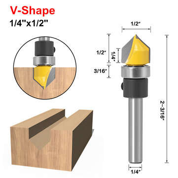 1/4 Shank Router Bit Profiling Slotting Cutter Bearing V-shaped Cutter Woodworking Cutt... (TYPE: F)