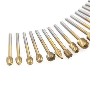 Drillpro 20Pcs Titanium Coated Rotary File Cutters HSS Mini Burr Wood Working Milling Carving Rasp D