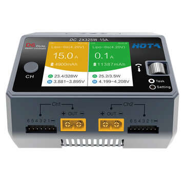 HOTA D6 DC 325W*2 15A*2 Dual Channel LiPo Battery Charger With Wireless Charging for NiZn/Nicd/NiMH