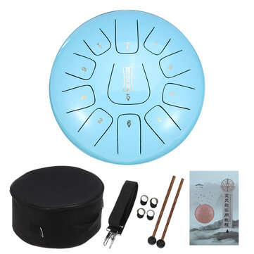 12`` Steel Tongue Drum Handpan Hand Drums Major 11 Notes Tankdrum + Mallets Bag (COLOR: BLUE)