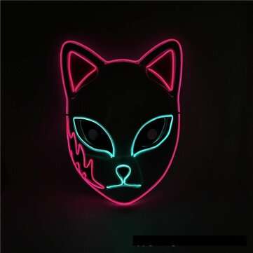 LED Luminous Mask Halloween Flash Mask Japanese Animation Dance Props EL Luminous Cat Face Mask
