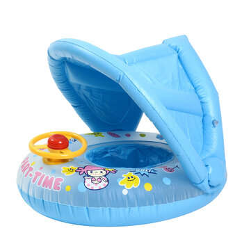 Inflatable Sunshade Baby Kids Water Float Seat Boat Swimming Ring Pool Fun (COLOR.: BLUE)