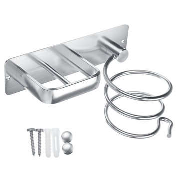 Wall Mounted Hair Dryer Holder Rack Bathroom Hair Straightener Shelf Storage Net (COLOR1: SILVER)