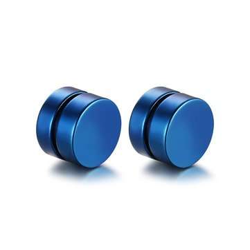 Punk Magnetic No Pierced Men`s Earring Stainless Steel Round (COLOR.: BLUE)
