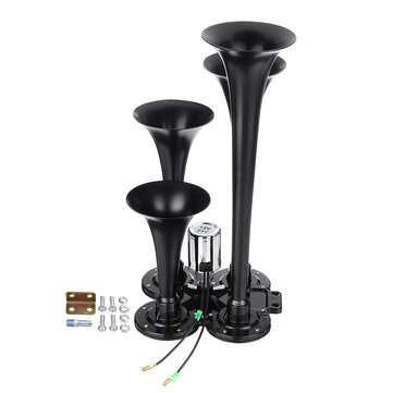 150db 4 Trumpet Train Air Horn Kit Super Loud Car Truck Motocycle Boat SUV Black (COLOR.: BLACK)