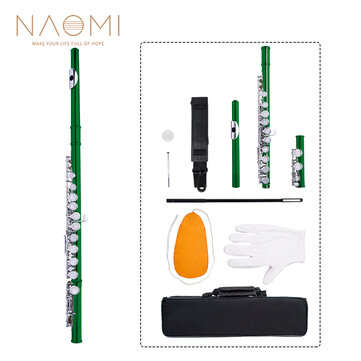 NAOMI Professional Closed 16 Hole Flute C Key Concert Flutes Cupronickel Silver P... (COLOR.: GREEN)