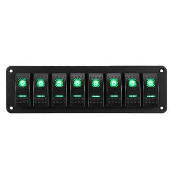 8 Gang LED Rocker Switch Panel Breaker Waterproof For Car Marine Boat (COLOR: GREEN)