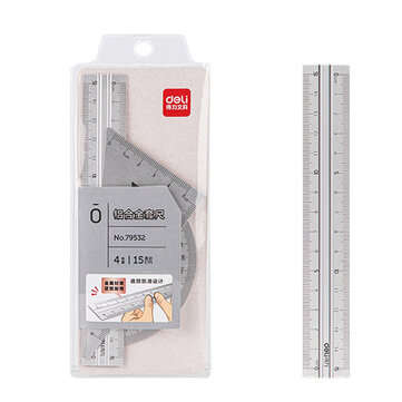 Deli 79532 4pcs/set Metal Ruler Aluminum Alloy Drawing Measurement Geometry Ruler... (COLOR: SILVER)