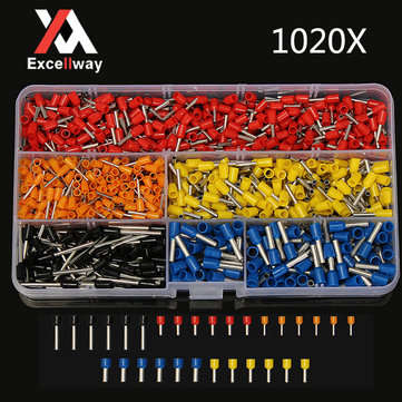 Excellway CT05 1020Pcs Wire Copper Crimp Connector Insulated Cord Pin End Terminals