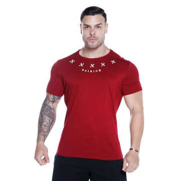 Slim Men`s T-Shirts Breathable Quick Dry Soft Short Sleeve Outdoor Sports... (SIZE: XL | COLOR: RED)