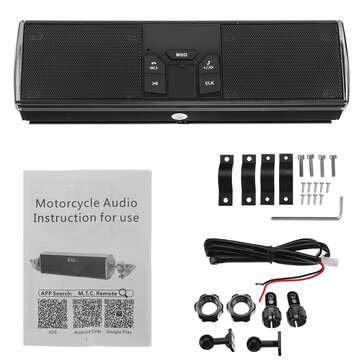 LED Handlebar bluetooth Motorcycle Stereo Speakers Audio System MP3 For ATV UTV 4... (COLOR.: BLACK)