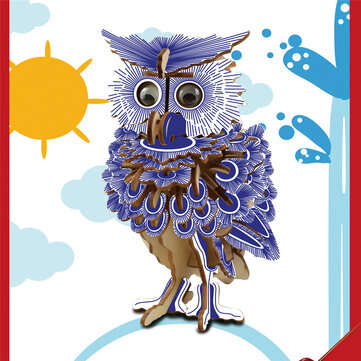 3D Woodcraft Assembly Kit Blue Owl With Eyes For Children Toys