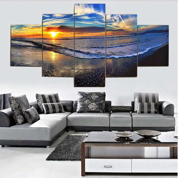 5Pcs Sunset Beach Canvas Paintings Wall Decorative Print Art Pictures Unframed Wall Hanging Home Off