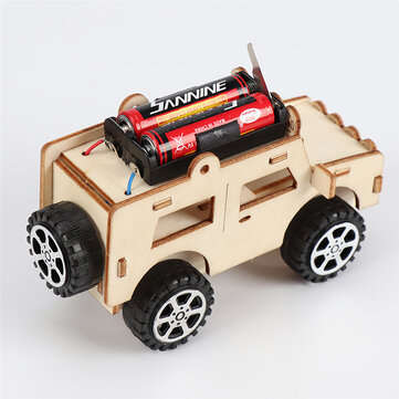 DIY Wood Electric Car Assembled Scientific Painted Color Exercise Hands-on Ability Experiment Kids E