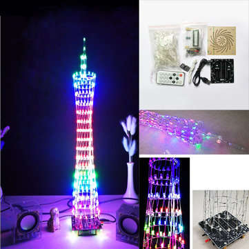 DIY bluetooth Canton Tower LED Light Cube Kit Remote Control Music Spectrum El... (COLOR.: COLORFUL)