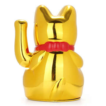 6" Chinese Lucky Waving Hand Maneki Neko Gold Fortune Feng Shui Cat Moving Arm Doll