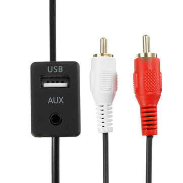 Car Stereo 3.5mm AUX Socket Cable Female To 2 RCA Male Car Boat Mot Flush Mount USB