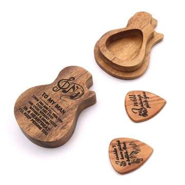 Wooden Guitar Pick Box Holder Collector with 2 PCS Wood Picks Guitar Picks Guitar Accessories