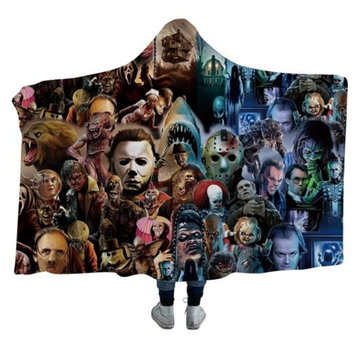 Horror Movie Character Pattern Fleece Hooded Blanket Wearable 2 Layer Blanket... (SIZE 3: 130X150CM)