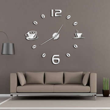 Cafe DIY Large Wall Clock Frameless Giant Wall Clock Modern Design Cafe... (SIZE&COLOR: BLACK47INCH)