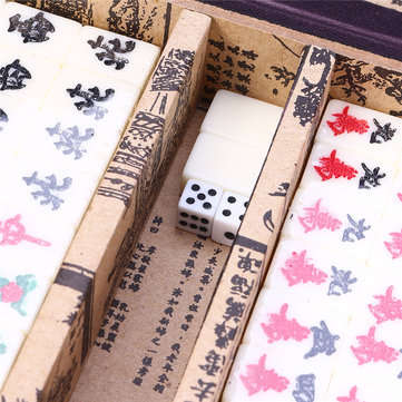 Chinese Mahjong Portable Retro Box Board Game Toy Rare 144 Tiles Mah-Jong Set In Leather Box