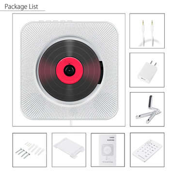 KC-808 Wall Mounted Bluetooth CD Player Portable Home Audio Box with Remote Control FM Radio Built-i