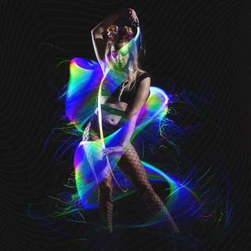 LED Fiber Optic Whip Strip Light 360 RGB Multi-Mode Flashlight Show Music Dance Festival Battery O