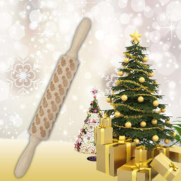 JM01691 Wooden Christmas Embossed Rolling Pin Dough Stick Baking Pastry Tool New Year Christmas Deco
