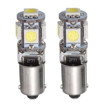 2PCS BAX9S H6W 5-SMD LED Side Marker Lights Tail Parking Interior Bulbs Canbus Error Free 12V 6000K