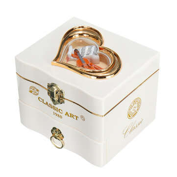 Hand Crank Rotating Dancers Ballerina Music Box Metal Antique Jewelry Box New Yea... (COLOR.: WHITE)