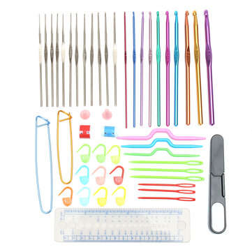 31PCS/SET Crochet Hooks Knitting Knit kit with Gauge Steel Hooks Yarn Needle Pin Tools Kit