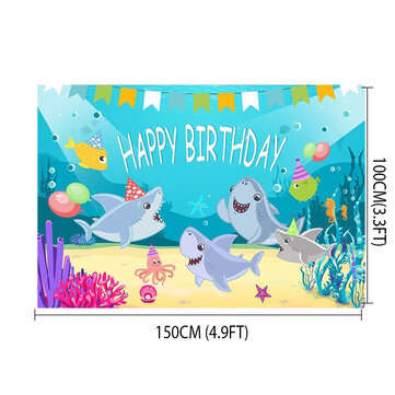 Shark Photography Backdrop Baby Shower Party Birthday Ocean Sea Background Party Decora... (SIZE: S)