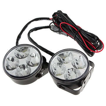 A Pair 4W DC 12V 4LED Round White Car Daytime Running Light