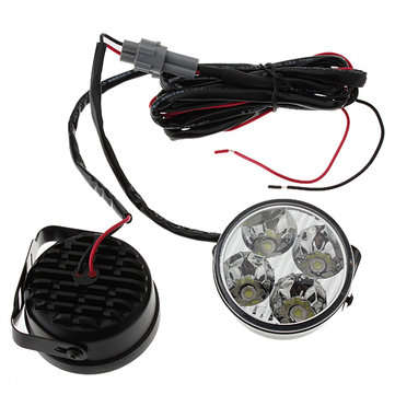 A Pair 4W DC 12V 4LED Round White Car Daytime Running Light