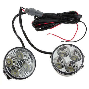 A Pair 4W DC 12V 4LED Round White Car Daytime Running Light