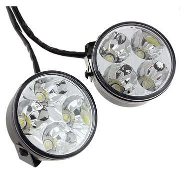 A Pair 4W DC 12V 4LED Round White Car Daytime Running Light