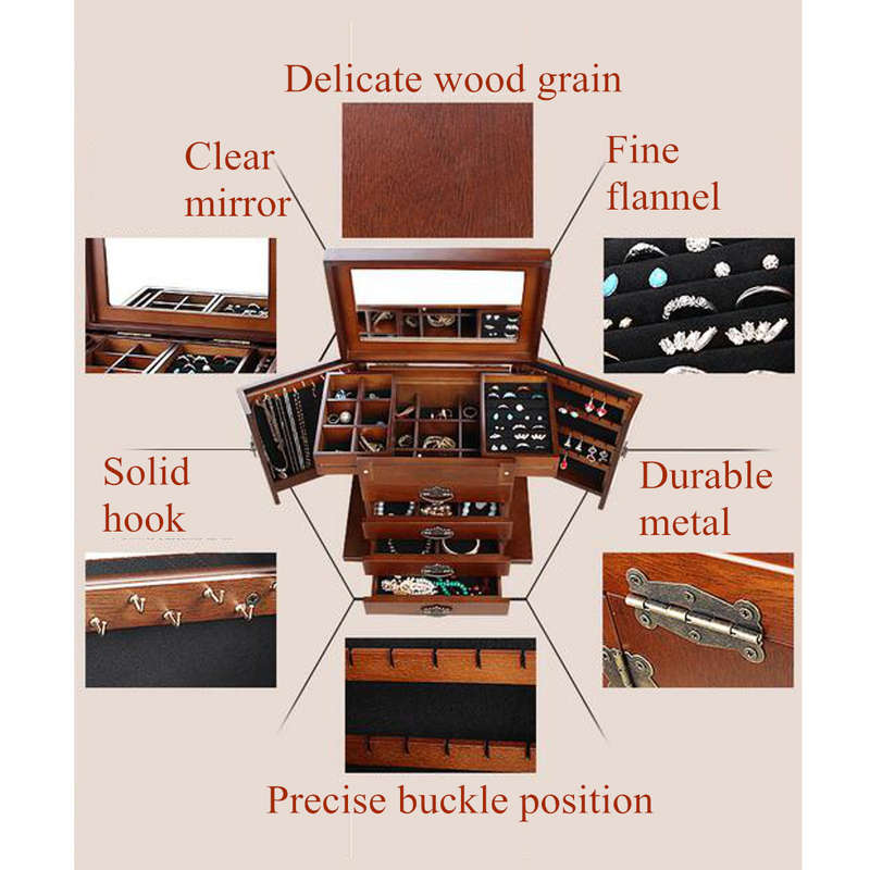 Wooden Jewellry Box Organizer Bracelet Storage Display Holder for Ring Necklaces