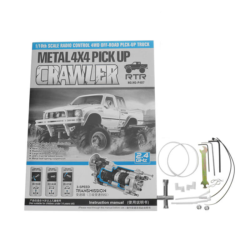Hg P407 1/10 2.4G 4Wd Rc Car For Toyato Metal 4X4 Pickup Truck Rock Crawler Rtr Toy
