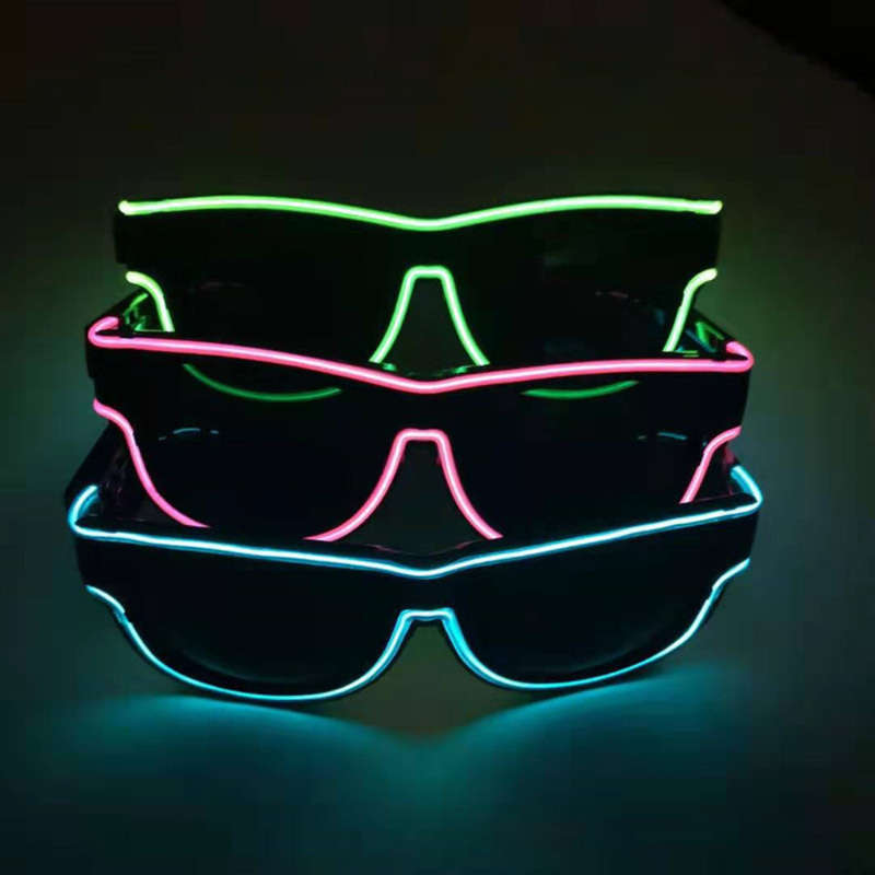 Cold Light Line Luminous Glasses LED Black Lens Luminous Glasses Party Luminous Supplies Wireless US