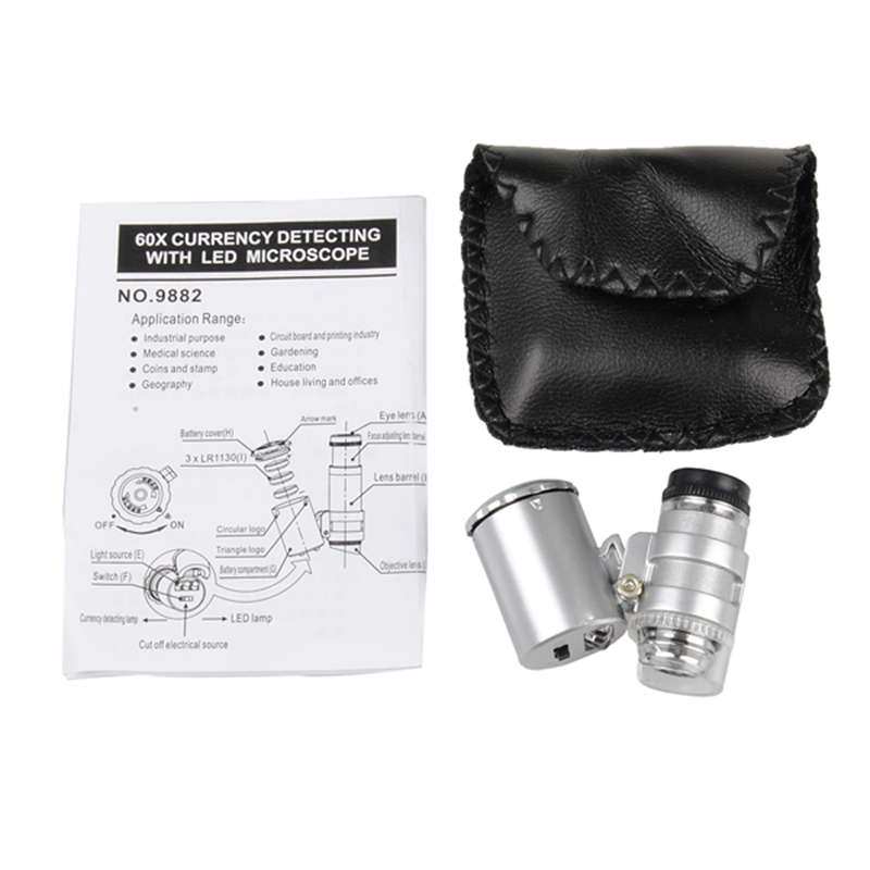 60X Magnifying Magnifier Jeweler Eye Jewelry Loupe Loop Led Light Microscop