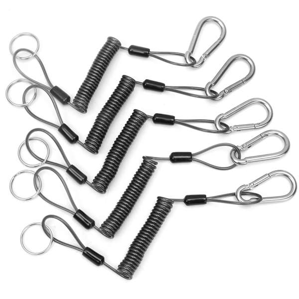 5Pcs 26cm Steel Plier Coil Tether Lanyard Secure Grip Retracting