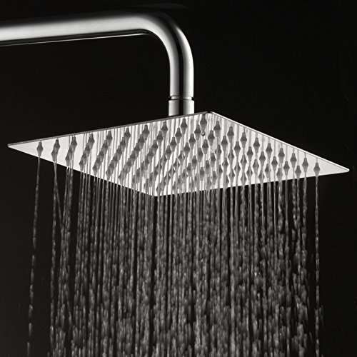 12 Inch 2mm Thin Pressurized Rotatable Rainfall Shower Head Square Stainless Steel Top Spray Head