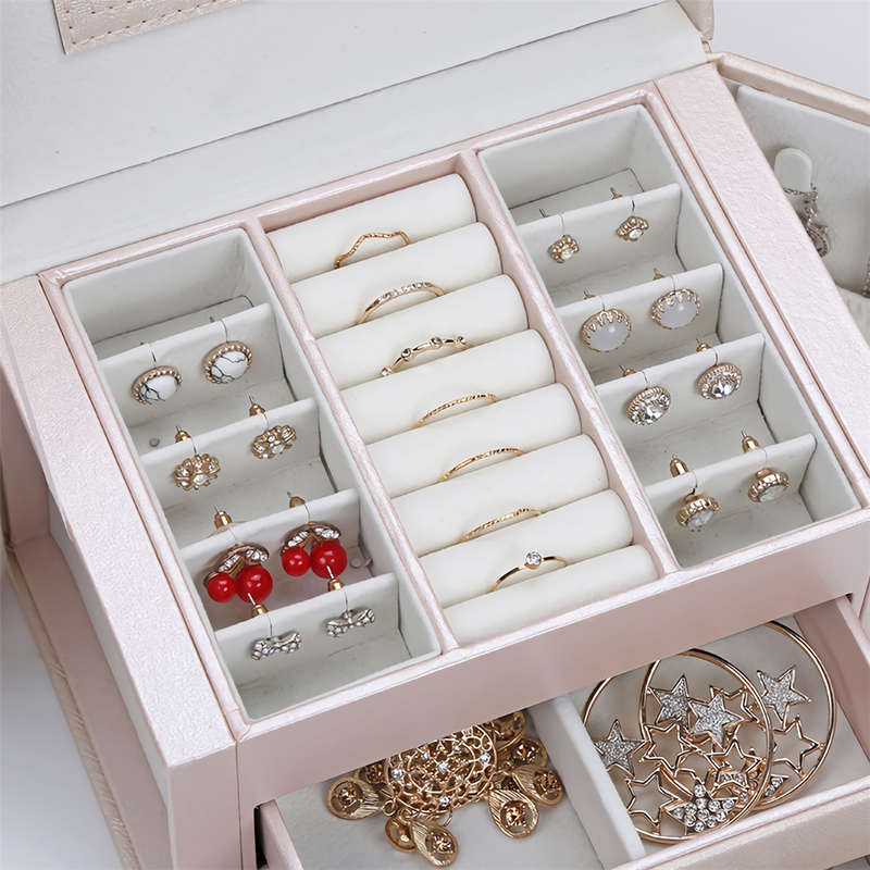 Jewelry Box Large Capacity Leather Storage Jewelry Box Earring Ring
