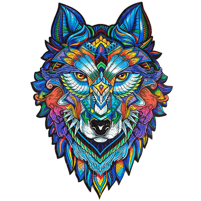 A3/A4/A5 Wooden Cartoon Wolf Jigsaw Puzzle DIY Animal Shaped Toy Mysterious Cha