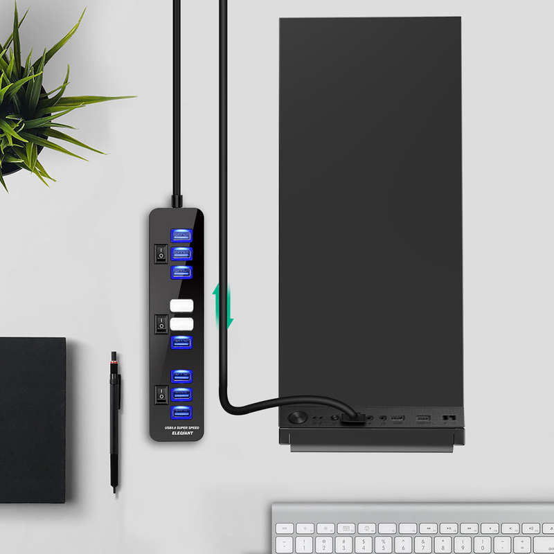 10 Port Usb Hub 9 Port Usb3.0 Data Hub + 1 Smart Charging Port With On/Off Switches Power Adapter 5V