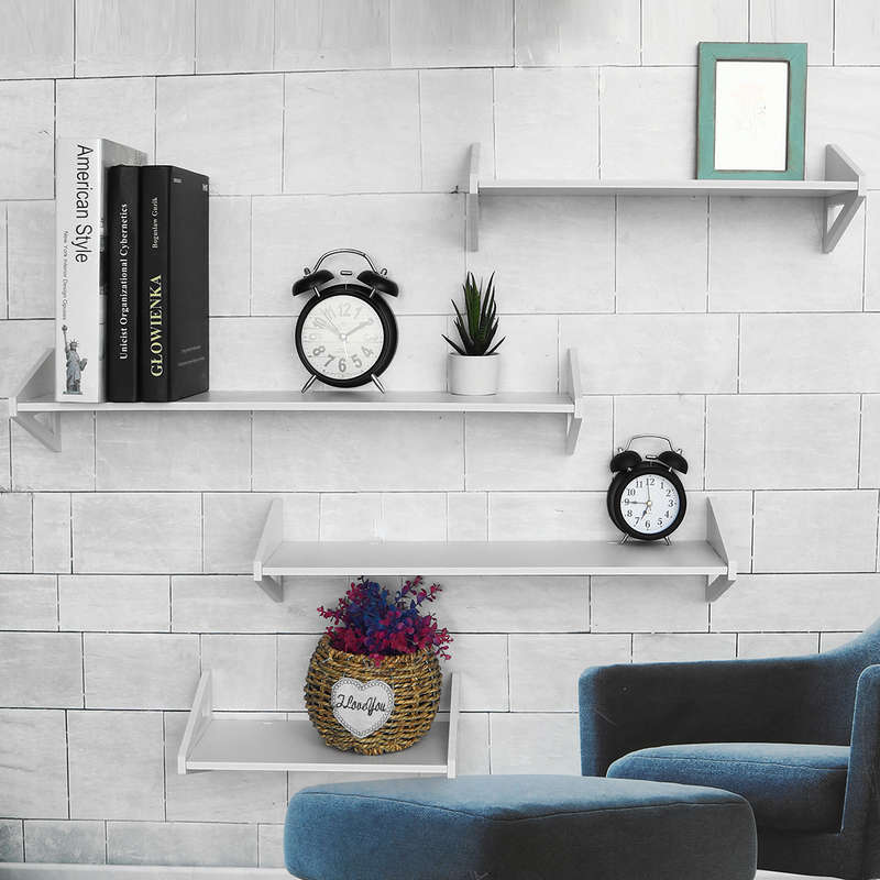 1 Piece Wall-mounted Storage Shelf Rack Punch Free Wall Hanging Bookshelf Home Decoratio...-(Size S)