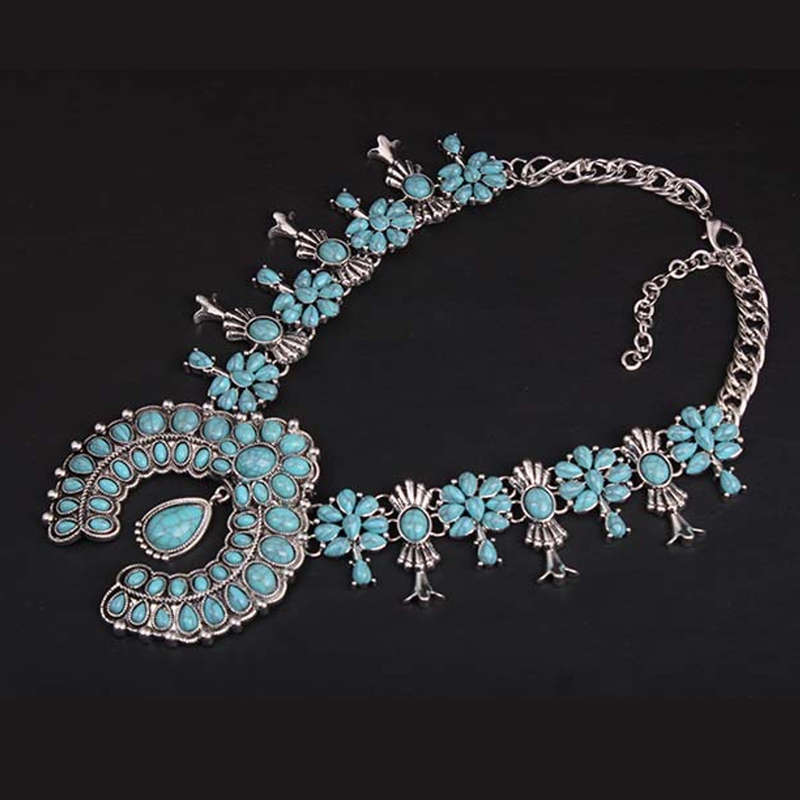 New Bohemia Turquoise Blossom Necklace Flower Pendant Chain Choker Best Gifts Fo
