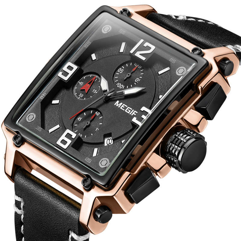 MEGIR 2061 Unique Style Men Wrist Watch Chronograph Date Luminous Number Quartz Watch